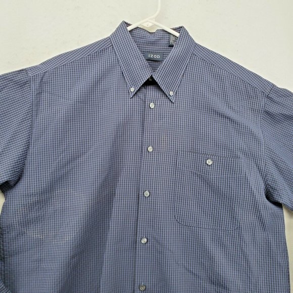 IZOD Shirt Men's Long Sleeve Casual Button Up Checkered Oxford Blue Large - Picture 6 of 12